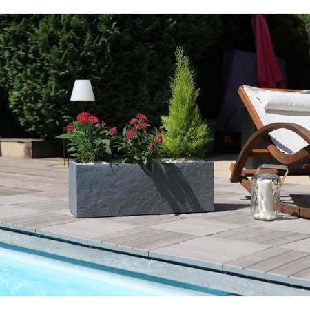 Eda Jardiniere Volcania'up 57 L - Imition Stone Decor - 79,5 x 29,5 x 29,5 cm - Grigio antracite