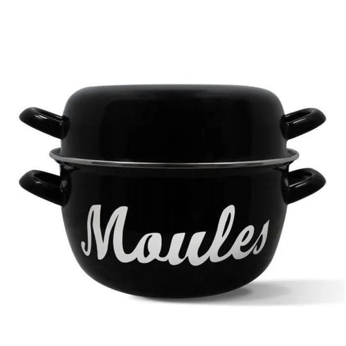 Pentola per cozze - MENASTYL - 3645564 - Acciaio smaltato - Nero - 24 cm - Con scritta - Tutti i piani cottura, inclusa induzione