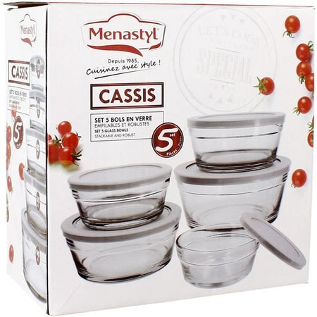 Set di 5 ciotole - MENASTYL - 5039038 - 150 ml, 230 ml, 400 ml, 610 ml e 940 ml - Coperchi in plastica resistente