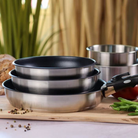 Set di pentole - Induzione - MENASTYL - 7930018 - Acciaio inossidabile - 6 pezzi - Manico rimovibile - Grigio