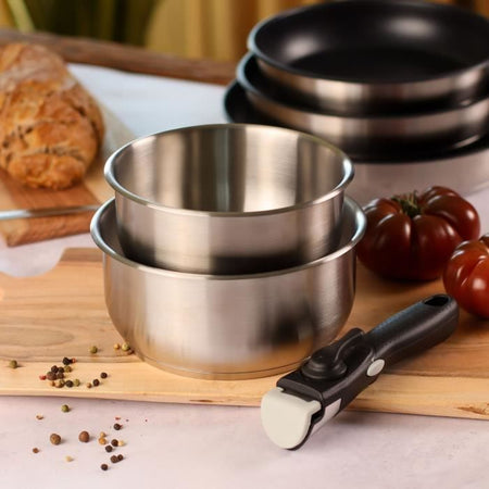 Set di pentole - Induzione - MENASTYL - 7930018 - Acciaio inossidabile - 6 pezzi - Manico rimovibile - Grigio