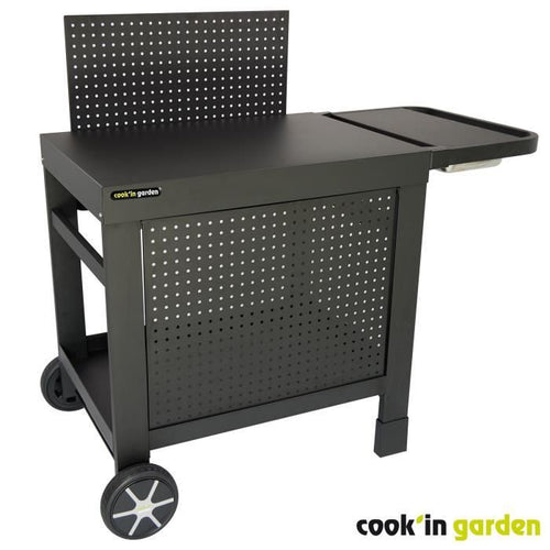 Carrello COOK'IN GARDEN REVA 110 PREMIUM - 100% metallo - Piano di lavoro (L.108 x P.55 cm) - 1 ripiano basso, 1 gonna, 1 alzatina