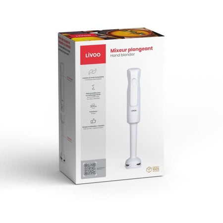 Frullatore a immersione - LIVOO - 300 W - 2 lame in acciaio inox - 1 velocità - Bianco
