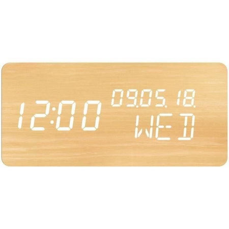 Sveglia 4 in 1: Display Ora Data Giorno Temperatura - EVOOM - LEGNO - Legno naturale