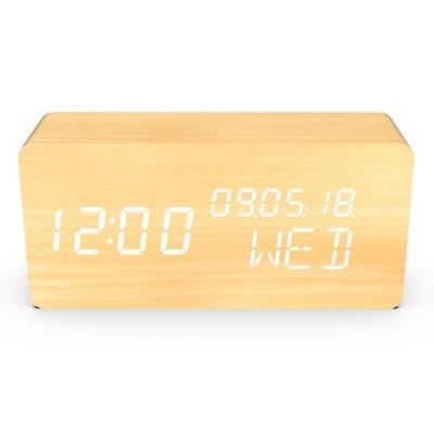 Sveglia 4 in 1: Display Ora Data Giorno Temperatura - EVOOM - LEGNO - Legno naturale