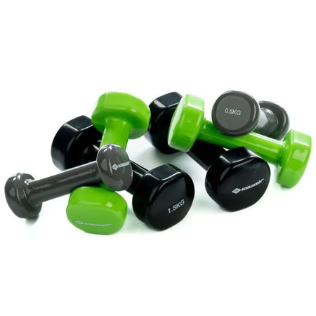 Set di manubri - SCHILDKROT - 2 x 0,5 kg antracite - 2 x 1,0 kg verde lime - 2 x 1,5 kg nero - ghisa + vinile - Valigia con maniglia