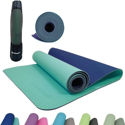 Tappetino yoga Schildkrt Fitness Bicolor 180 x 61 cm - senza PVC - antiscivolo - blu navy/menta