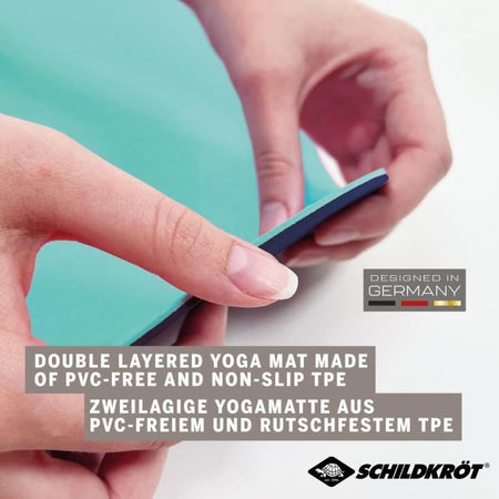 Tappetino yoga Schildkrt Fitness Bicolor 180 x 61 cm - senza PVC - antiscivolo - blu navy/menta