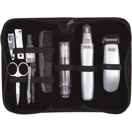 Kit barba da viaggio - WAHL - TRAVEL KIT - Rifinitore a batteria - Rifinitore per peli naso/orecchie - 6 impostazioni - Grigio