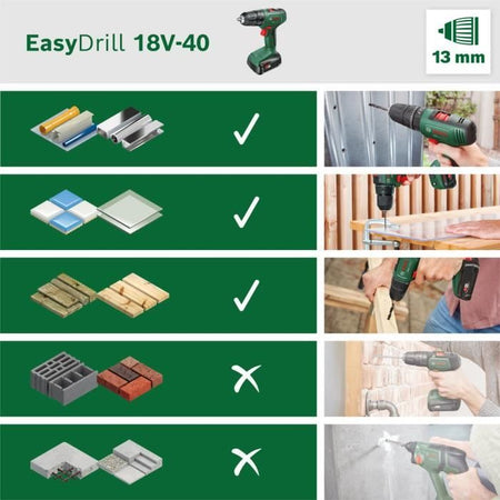 Trapano avvitatore Bosch EasyDrill 18V-40 (SENZA batteria, SENZA caricabatterie)