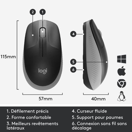 LOGITECH - Mouse wireless M190 grigio medio