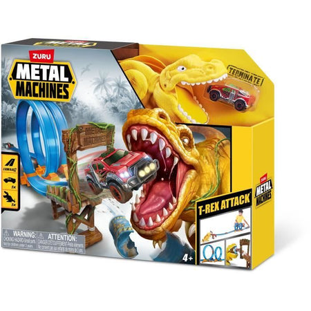 Circuito Auto - ZURU - T-Rex Attack Metal Machine - Veicolo da lanciare per sconfiggere il dinosauro con i loop