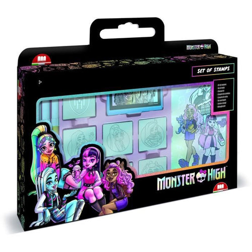Scatola per timbri - MULTIPRINT - 7869 - Monster High - 7 timbri in legno e lattice, pennarelli Giotto, album da colorare