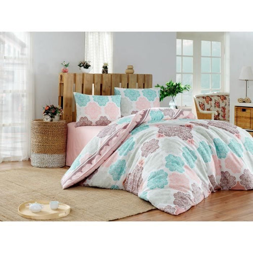 Completo letto - 1 copripiumino 220x240 cm + 2 federe 60x60 cm - 70% cotone, 30% poliestere - Turchese