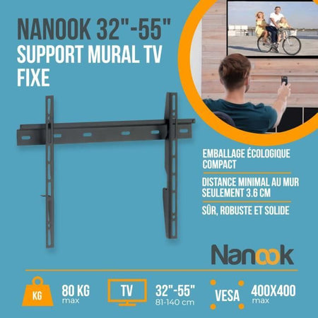 Supporto da parete per TV NANOOK - Ultra piatto - 32-55 pollici - per TV LCD e (O)LED - Nero