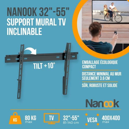 Supporto a parete inclinabile NANOOK per TV da 32-55 pollici - Soluzione di montaggio per TV LCD e (O)LED - Nero