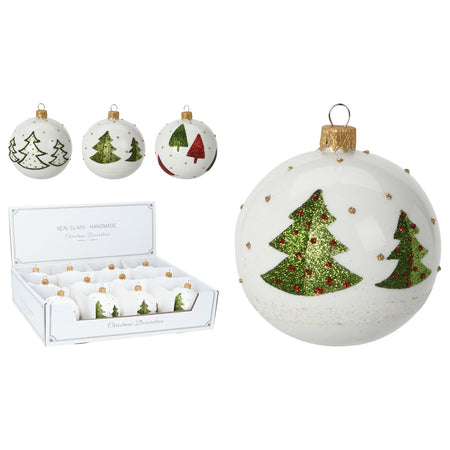 12 palline per albero di natale in vetro con Glitter da Ø 8 cm con albero