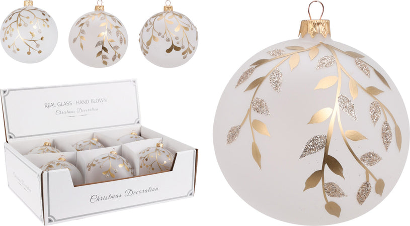 Palline per albero di Natale, in Vetro, foglia con glitter, Ø 100 mm, 6 pezzi