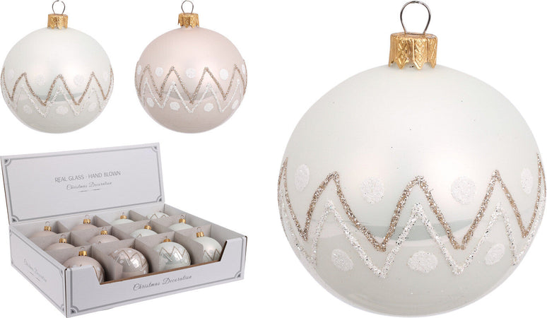 Palline per albero di Natale, in Vetro, glitter a zigzag, Ø 80 mm, 12 pezzi