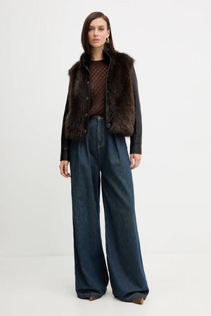 Twinset Giacca donna in eco-pelliccia e pelle sintetica con bottoni