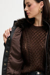 Twinset Giacca donna in eco-pelliccia e pelle sintetica con bottoni