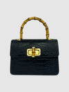 DOPPIASE Borsa in Vera Pelle Cocco Stampato con Manico in Bamboo 22x15x7cm