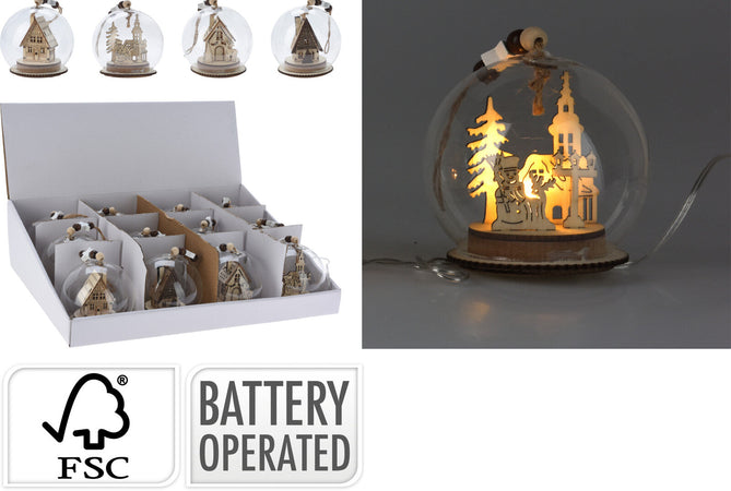 Sfera di vetro con scena Led decorazione natalizia h 10 cm