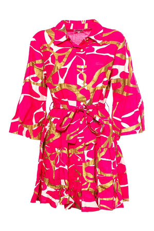 AYFEE | Abito corto chemisier con balze bicolor lamina print