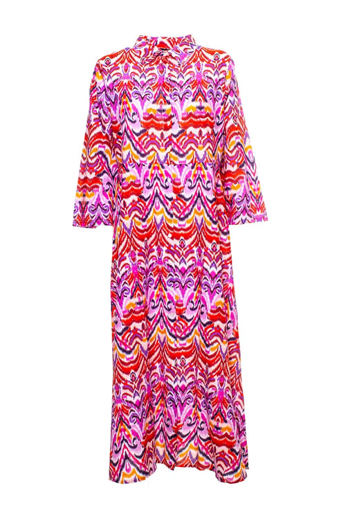 AYFEE | Abito lungo chemisier manica 3/4 Pink Chevron