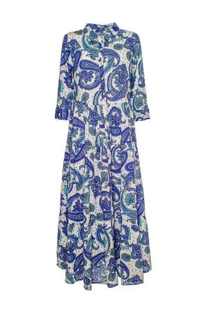 AYFEE | Abito lungo manica 3/4 blue cashemere print
