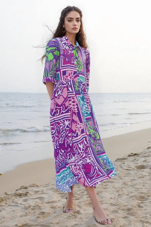 AYFEE | Abito lungo chemisier fantasia palms mix and match