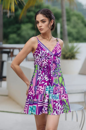 AYFEE | Abito corto smanicato fantasia palms mix and match