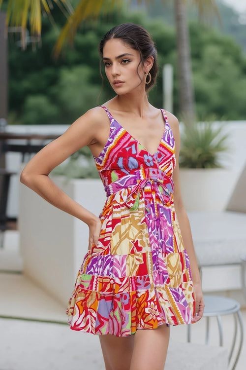 AYFEE | Abito corto smanicato fantasia palms mix and match