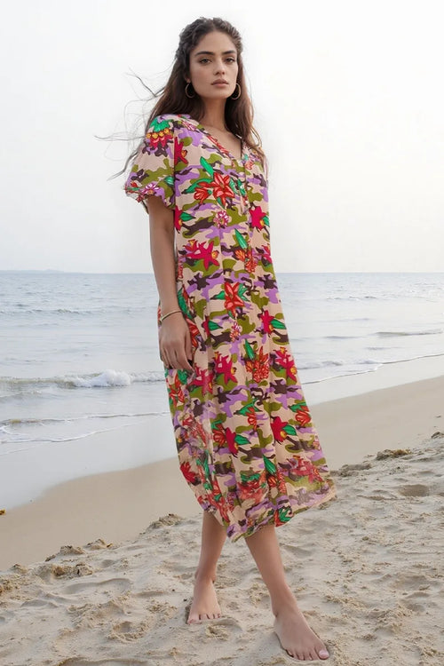 AYFEE | Kaftano midi con spacchi Camouflage & Flowers