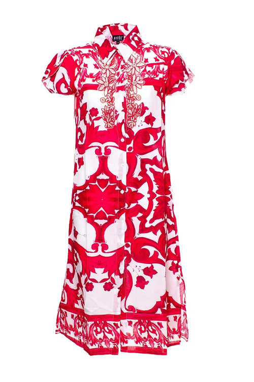 AYFEE | Kaftano midi chemisier con ricami Red Majolic