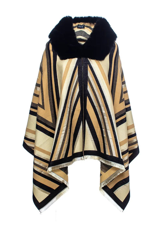 AYFEE | Mantella con collo in pelliccia chevron jacquard
