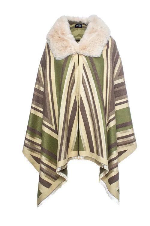 AYFEE | Mantella con collo in pelliccia chevron jacquard