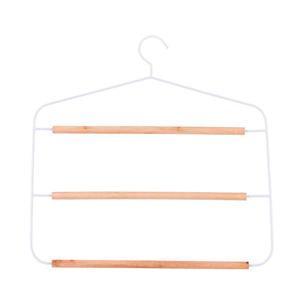 Grucce porta pantaloni 3 scomparti in metallo Bianco e legno 37 cm