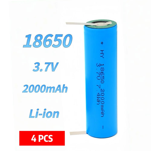 KIT 4 BATTERIE 18650 Li-ion Ricaricabili 3.7V - 2000mAh Celle di Alta Qualità con Linguette/Pagliette Saldabili per Assemblaggio Pacchi Batteria