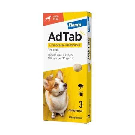 AdTab Compresse Masticabili per Cani cf 3 Compresse >5,5-11 Kg Elimina Pulci e Zecche Elanco