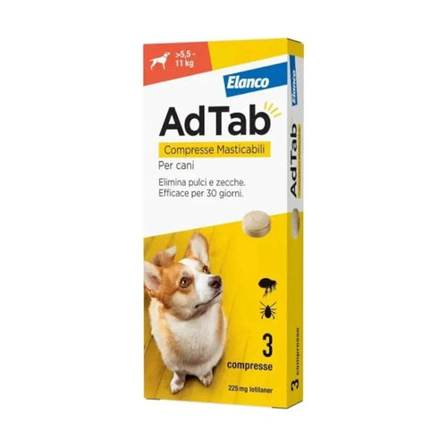 AdTab Compresse Masticabili per Cani cf 3 Compresse >5,5-11 Kg Elimina Pulci e Zecche Elanco