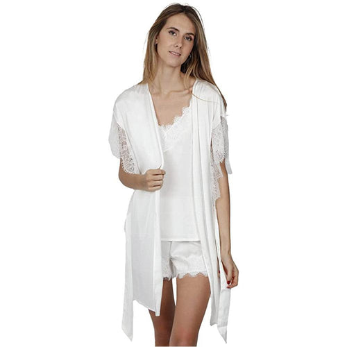 Admas Vestaglia Kimono da Sposa in Raso e Pizzo 57302 S32 - Passarelli Biancheria