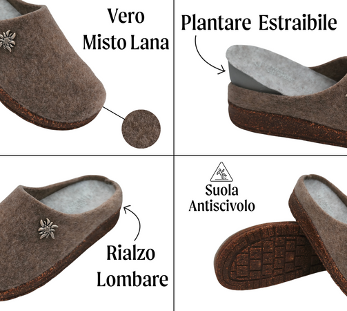 Ciabatte Tirolesi da Donna, Pantofole Invernali da Casa, Sottopiede Estraibile, 100% Made in Italy