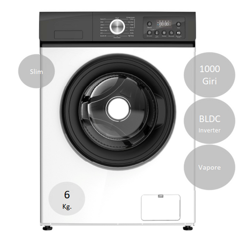 Akai aqua60105/a15-w lavatrice 6 kg., 1000 giri, classe a, 15 programmi, slim 45cm di profondità