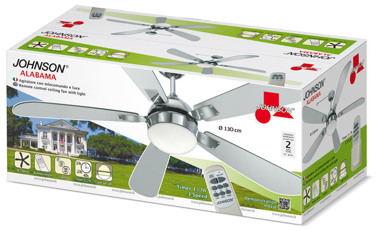 Ventilatore Soffitto Elegante Silenzioso 132cm 5 pale Luce Telecomando Moderno