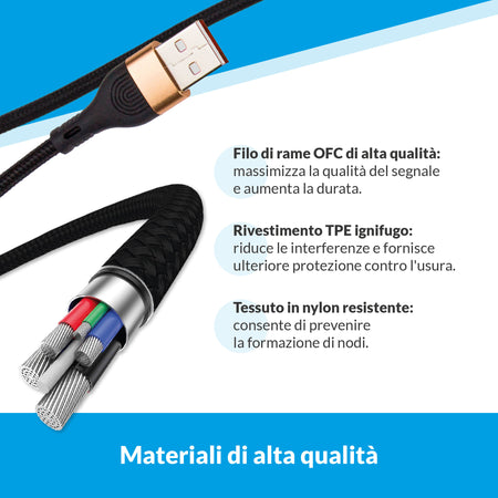 Cavo nylon 100W 3 in 1 fast charge