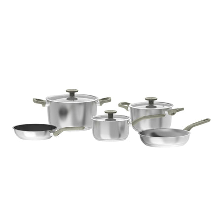 Set 8 pezzi pentole Berghoff Bolt in alluminio riciclato con rivestimento antiaderente e coperchi in vetro, adatte all’induzione