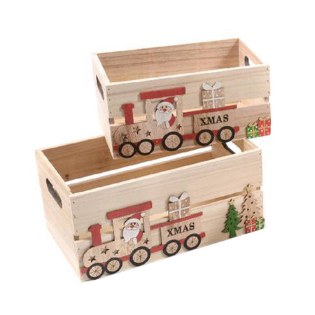 Set 2 Cassette decorative in Legno naturale per cestini natalizi o ragali