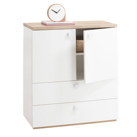 Armadio Basso 2 ante e 2 cassetti Rovere e Bianco Laccato per cameretta moderna