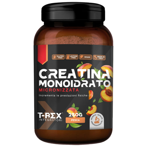 T-rex integratori creatina monoidrata - integratore alimentare per massa muscolare e boost energetico pre workout (pesca, 250 g)